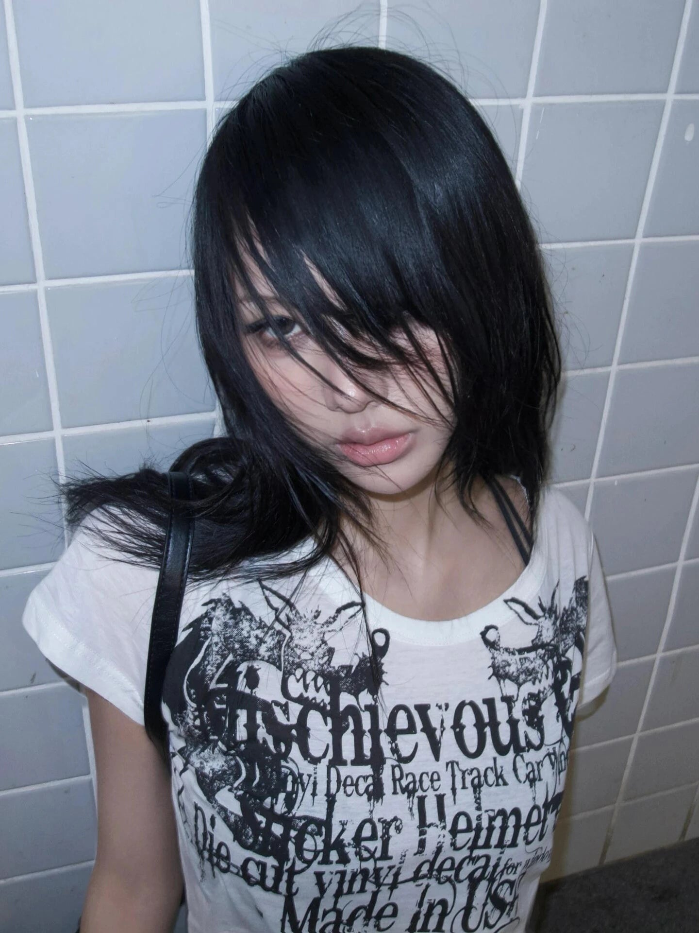 Karrram Japanese Y2k Letter Print T-shirt Trashy 2000s Style Tattoo T Shirt Vintage Harajuku Short Sleeve Sheer Tops Grunge Goth