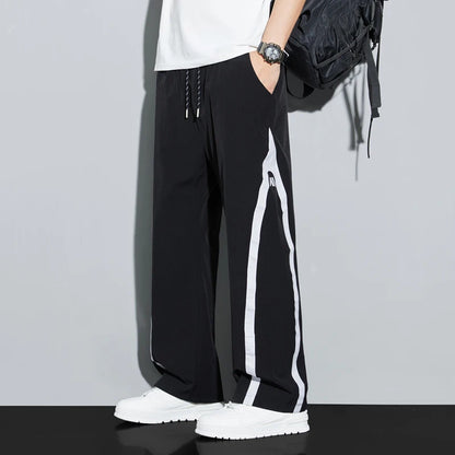 2025 Summer Ice Silk Casual Pants Boys Casual Peplum Pants Handsome Straight Colorblocking Sports Pants