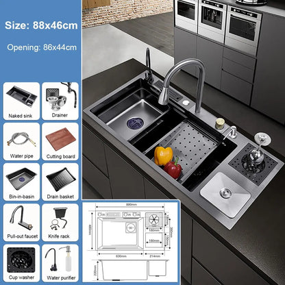 Modern Multifunctional Stainless Steel Kitchen Sink with Faucet for Home Cooking and Cleaning Durable Scratch-Resistant