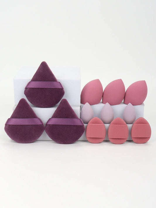 12-Piece All-Purpose Makeup Sponge Set, Made of 3 Loose Powder Puffs, 3 Mini Air Cushion Puffs, 3 Beauty Eggs and 3 Mini Beauty.