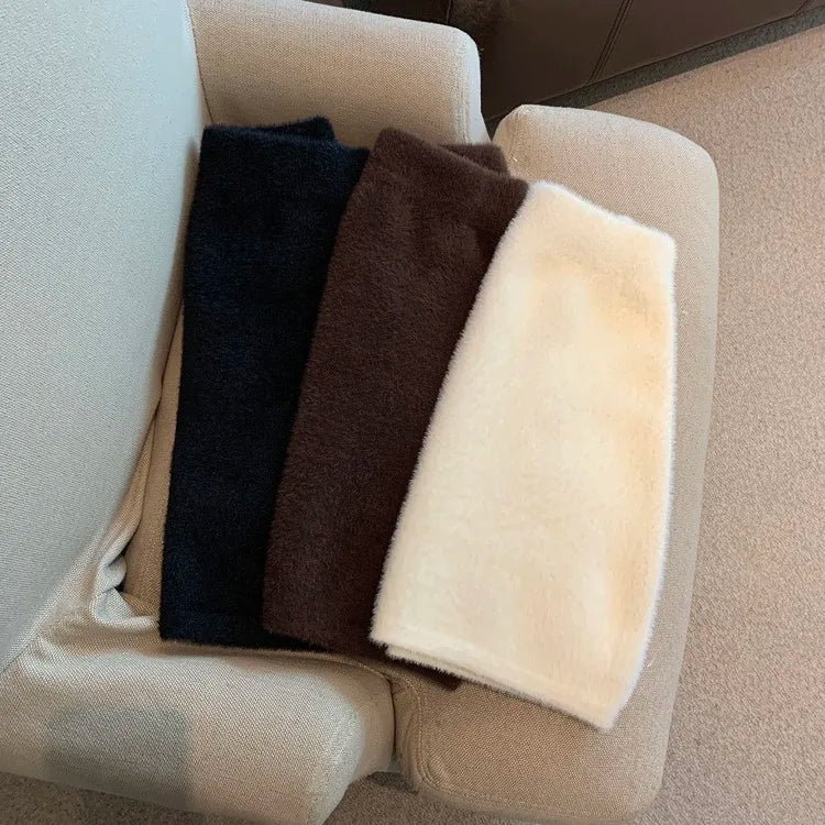 Faldas Mujer Moda Slim Sexy High Waist Wrap Hip Black Furry Skirt Women Mini Autumn Winter Bottom Wild Woolen Elegant Korean.