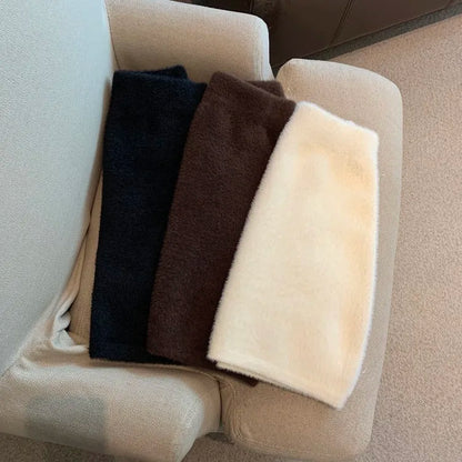 Faldas Mujer Moda Slim Sexy High Waist Wrap Hip Black Furry Skirt Women Mini Autumn Winter Bottom Wild Woolen Elegant Korean.