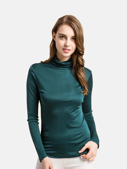 SuyaDream Damen-Rollkragenpullover, langärmelige, solide Pullover, gestrickte Naturseide, schickes T-Shirt mit Boden, 2025, Frühlings-Herbst-TOP.