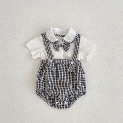 Bodys Sommer Baby und Kinder einteilige Kleidung Puppen hals kurz ärmel ige karierte elastische Bund Dreieck einteiligen Stram pler