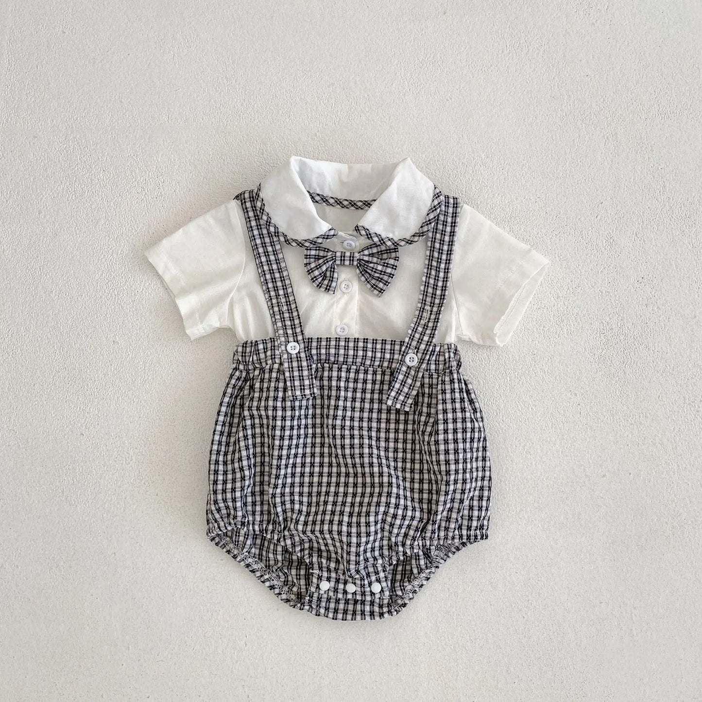 Bodys Sommer Baby und Kinder einteilige Kleidung Puppen hals kurz ärmel ige karierte elastische Bund Dreieck einteiligen Stram pler