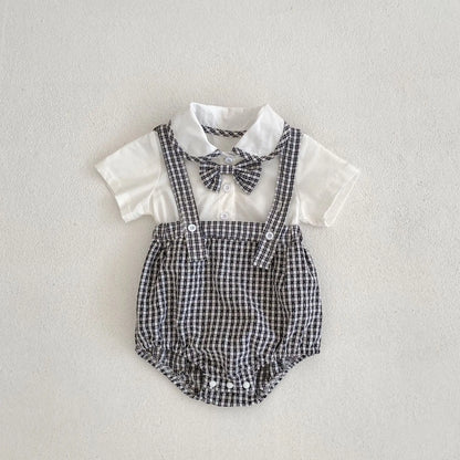 Bodys Sommer Baby und Kinder einteilige Kleidung Puppen hals kurz ärmel ige karierte elastische Bund Dreieck einteiligen Stram pler