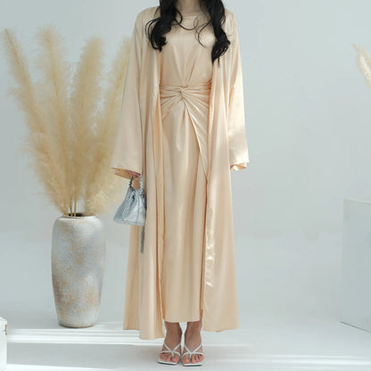 Middle Eastern 3-Piece Islamic Clothing Set for Women Ramadan Dubai Modest Abaya Muslim Hijab Dress 2025 Plain Turkey Kaftan.