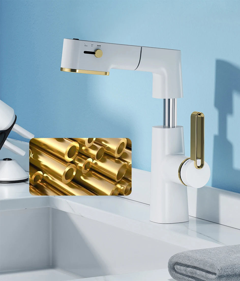 VGX Multifunctional Bathroom Faucets Pull Out Basin Mixer Sink Faucet Gourmet LED Display Tap 360° Tapware Crane Brass Chrome