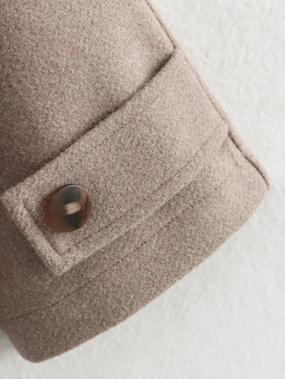 Women Fashion Brown Scarf Coat Jacket Loose Long Sleeve Single Breasted Pocket Jacket Fall/Winter Casual Wool Blend Jacket