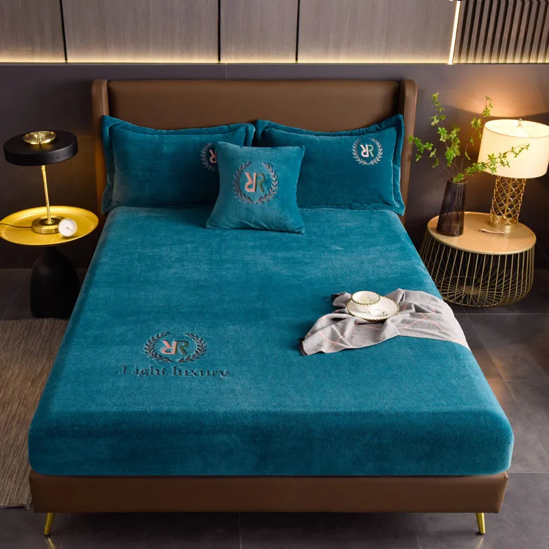 Winter Plush Elastic Fitted Sheet Couple Double Bedspread on The Bed Linen Mattress Pad Cover 90 150 180x200 Warm Deep Pocket