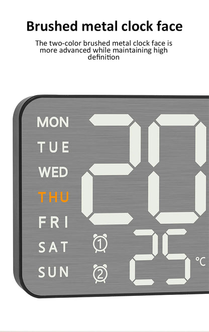 Wanduhr mit Spiegel-Bürsten-Finish, Premium-Gefühl, geräuschlos, Wanduhr, Tischwecker, Temperaturanzeige, Schlafzimmer, Büro, Wohnzimmer, Dekoration