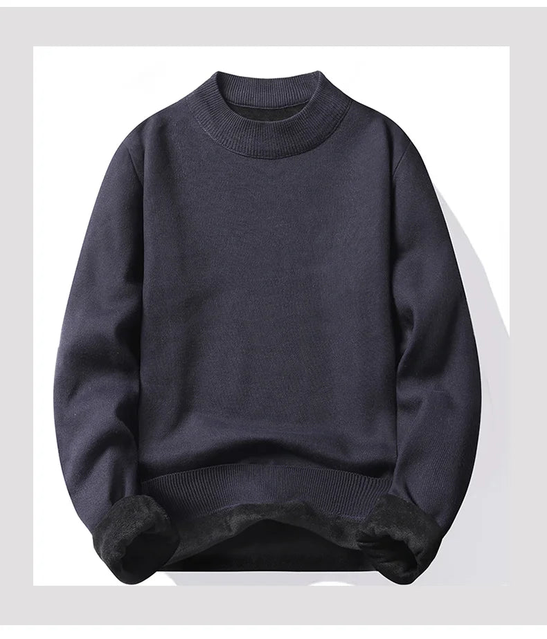 Men's Pullover Soft Sweater Winter Velvet Shirts Brand Clothing Knitted Fleece Warm Cold Blouse Slim Fit Bottom Shirts.
