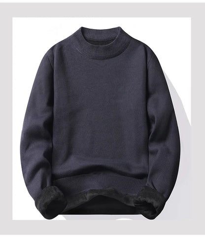 Men's Pullover Soft Sweater Winter Velvet Shirts Brand Clothing Knitted Fleece Warm Cold Blouse Slim Fit Bottom Shirts.