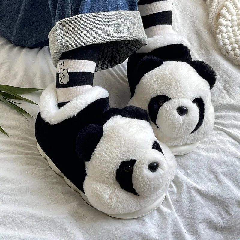New Women Indoor Fluffy Slippers Cute Cartoon Panda Winter Warm Shoes For Couples Soft Plush Light Weight Women Men Home Slipper.