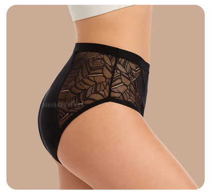 Moonful Women's Menstrual Panties High Waist Leak Proof 4 Layer Breathable Lace Period Underwear Girls Absorbent Brief.