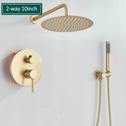 Brushed Gold Shower Faucets Set Rainfall Shower System Concealed Hot Cold Water Mixer Tap Bathroom Round Shower Faucet