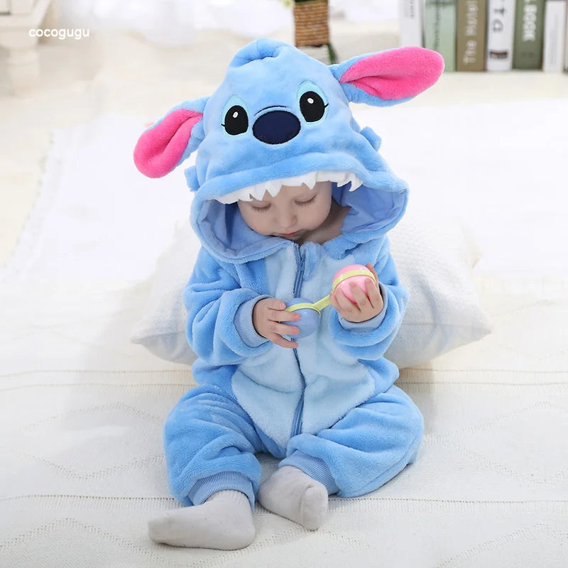 Blau Anime Baby Strampler Junge Mädchen Pyjama Neugeborenen Bebe Kleidung Nette Bodys Flanell Warme einteiliges Winter Halloween Outfit.