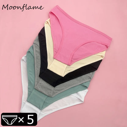 Moonflame 5 Pcs Seamless Cotton Briefs Sport Comfortable Solid Color Women's Panties