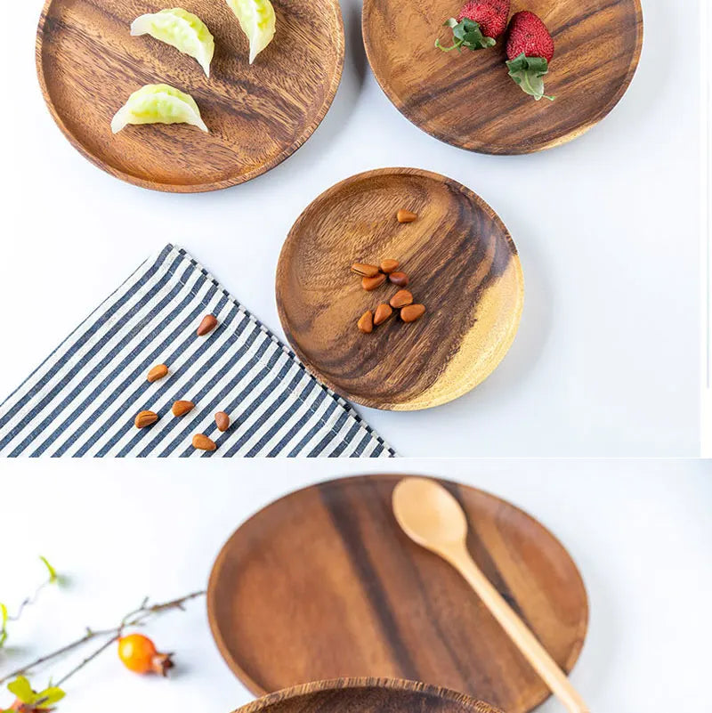 Natural Wood Hand-made Dinner PlatesUnbreakable Plate Sushi Dessert Fruit Bread Snack Tray Kitchen Bar Tableware Home Decoration.