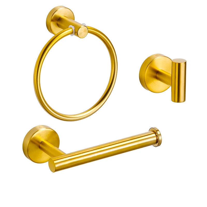Badezimmer-Hardware-Set aus gebürstetem Gold, Handtuchhalter aus Edelstahl 304, Handtuchring, Toilettenpapierhalter, Kleiderhaken, Badezimmer-Zubehör
