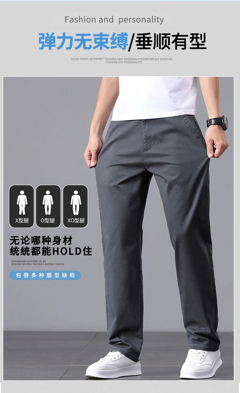 2025 Stretch Men Pants Straight Fit Cotton Golf Trouser Male Spring Summer Formal Dress Office Work Casual Black Navy Blue Khaki.