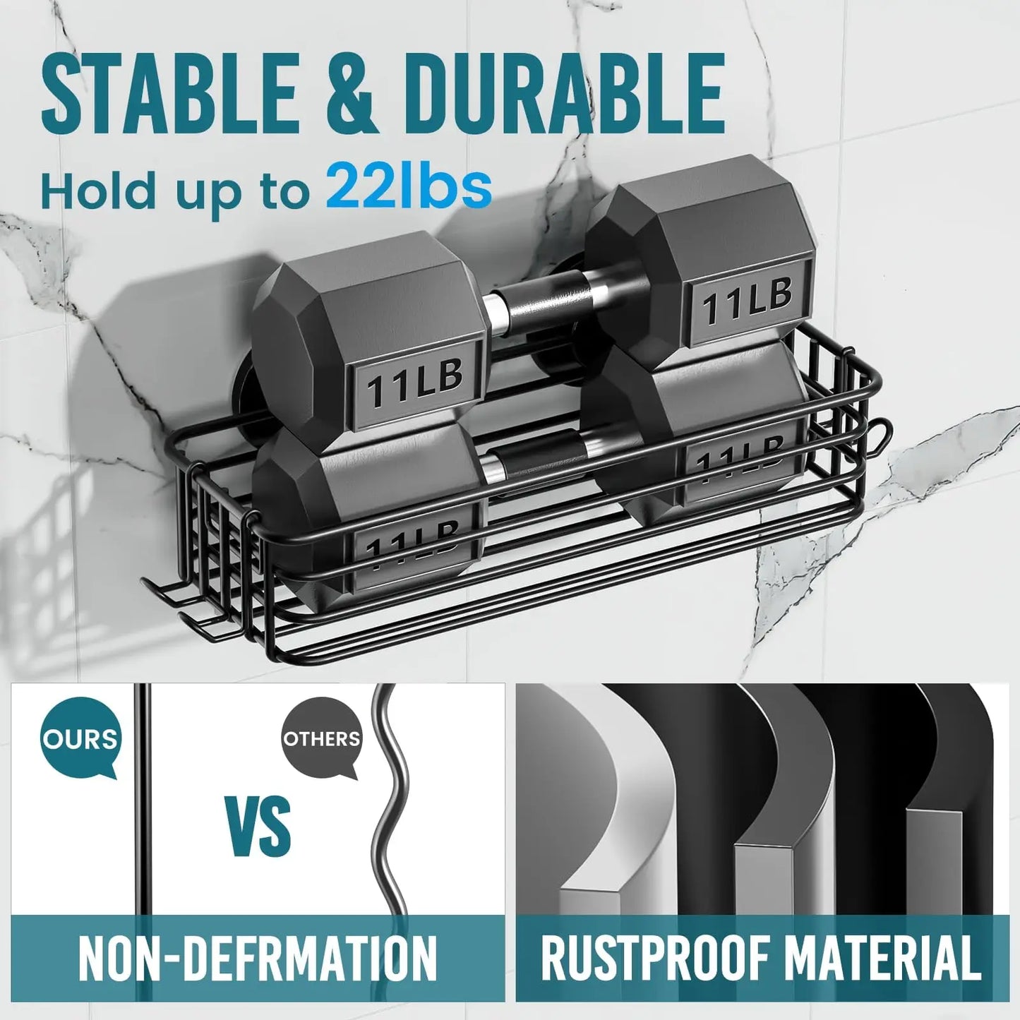 TAILI Dusch-Caddy mit Saugnapf, 2er-Pack mit Haken und Seifenhalter, robuster Badezimmer-Dusch-Organizer, ohne Bohren von Duschregalen