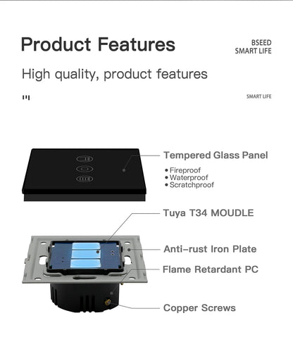 BSEED Wifi Shutter Schalter APP Control Led Smart Blind Serie Weiß Glas Panel Unterstützung Tuya Google Smart Leben Rollladen.