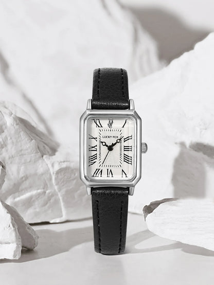 Fashion Rectangle Quartz Wrist Watch for Women Luxury Brand Roman Dial Leather Strap  Ladies Watches Clock.