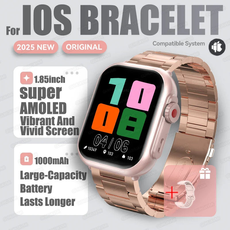 2025 New For Huawei Xiaomi Smart Watch Men Women 1.85-Inch HD AMOLED Full Touch Screen IP68 Waterproof Bluetooth Call SmartWatch