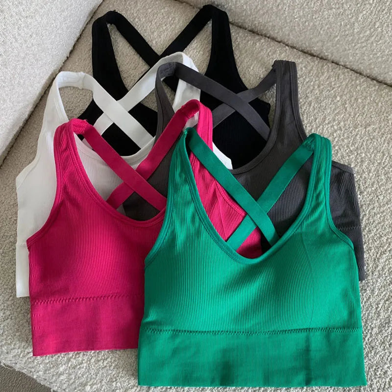 1pcs Sport Fitness Yoga Bra Sexy Women Vest Back Cross Strap Tank Tops Female Push Up Running Bra Lady Breathable Soft Underwear.