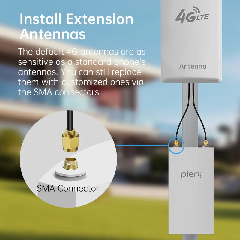 Plery IP66 CAT4 AX300 4G Router WiFi6 Outdoor Router For IP Camera/CPE 300Mbps Global LTE Router POE/DC Power 2*5dBi Antennas.