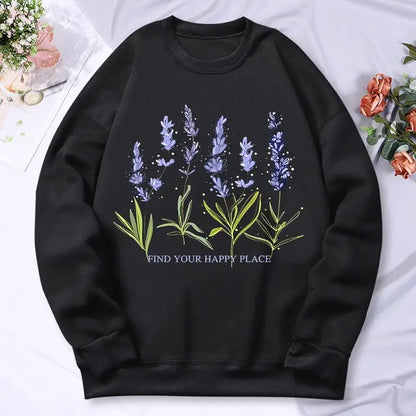 Beautiful Of Lavender Printing Women Hoodie Street Fleece Hoody Crew Neck Autumn Sweatshirt Hip Hop Oversize Clothing Female.