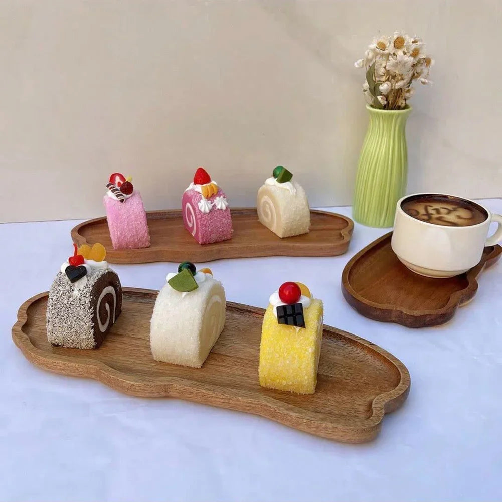Japanese Style Wooden Tea Coffee Tray Fruit Dessert Candy Plate Wood Decorative Bread Snack Cake Food Dish Trays Tableware.