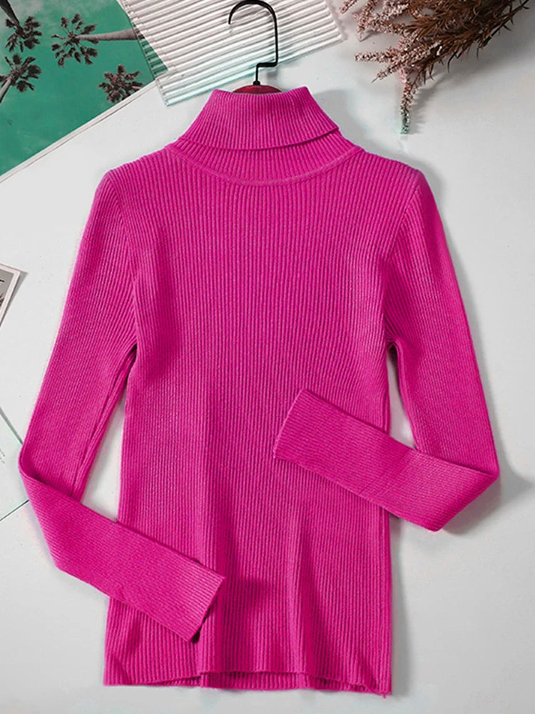 JMPRS Rollkragenpullover Frauen Mode Einfache Winter Pullover Jumper Hohe Elastische Gestrickte Herbst Weibliche Grundlegende Tops Casual Bluse