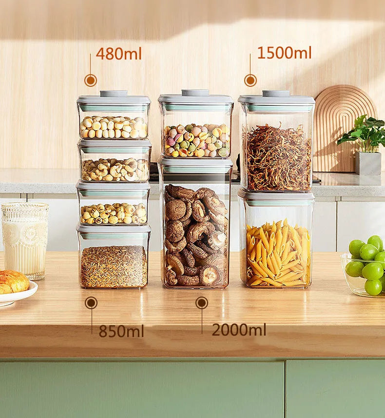 Airtight Food Storage Containers with Lids,Top Pop One Button Control,Air Tight Stackable Dry Cereal Container Set for Pantry.