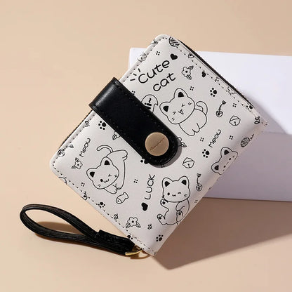 Japanese Cute Cat Girls Wallet Short Student ID Bank Card Holder Money Bag Zipper Wallets For Women Key Storage Purse Coin Purse.