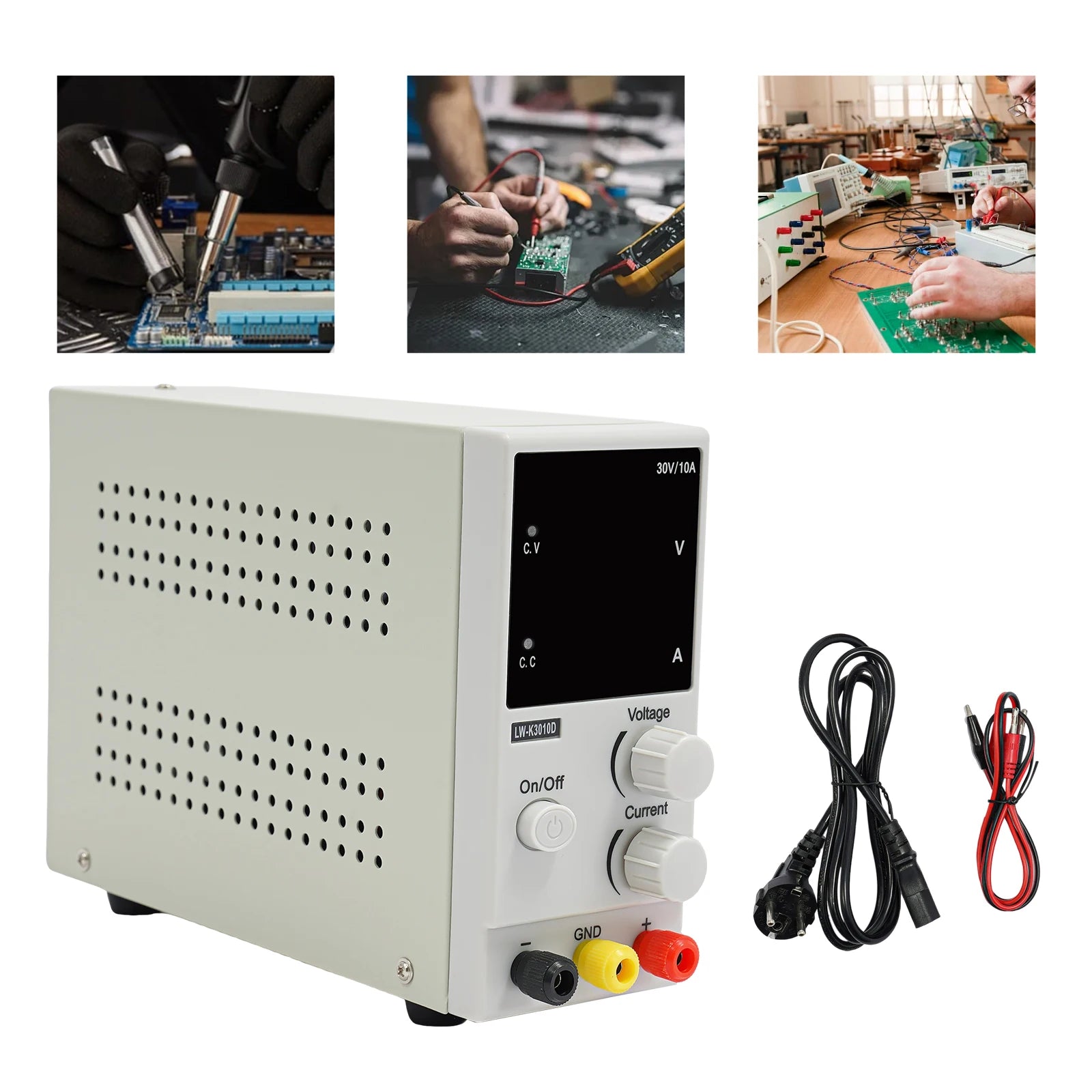 DC Power Supply Silver Corded Electric AC 220V 0–30V 0–10A Regulated Power Supply Laboratory Power Supply for Battery Charging.