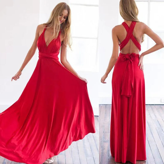Sexy Frauen Multiway Wrap Cabrio Boho Maxi Club Rotes Kleid Verband Langes Kleid Party Brautjungfern Infinity Robe Longue Femme