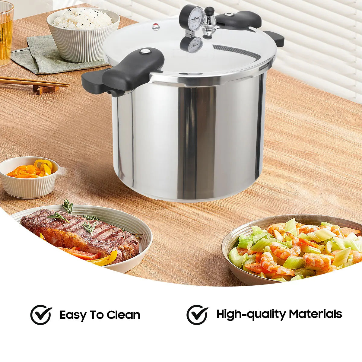 22L Aluminium Alloy Pressure Canner 90Kpa Thickened Explosion-proof Pressure Cooker Pot with Pressure Gauge and Safety Valve.