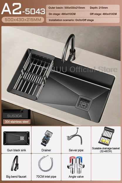 304 Stainless Steel Kitchen Sink Single Bowl Thickened Material Undermount Basin Vegatable Workstation With Drain Accessories