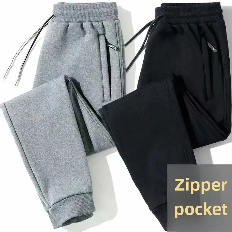 Men's Loose-Fit Fleece-Lined Long Casual Pants Autumn/Winter 2024 Spring/Autumn Korean Style Straight-Leg Pants For Youth.