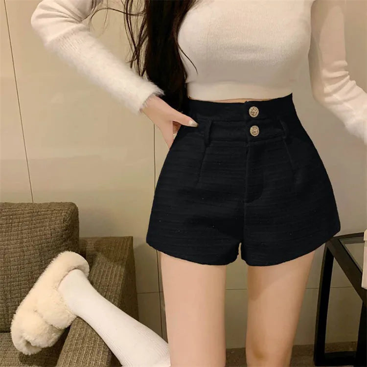 Winter Spring New Arrival Metal Buttons Tweed Shorts Women