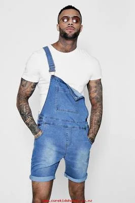 Fashion Streetwear Mens Suspenders Denim Jumpsuits Cargo Pants Men Shorts Masculino Jeans Pink Overalls.