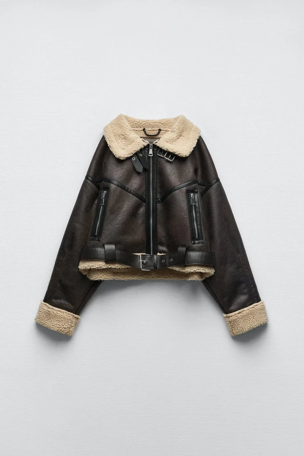 Frau dicke warme doppelseitige Faux Shear ling Jacke Herbst Winter neue Revers Langarm Gürtel Saum Reiß verschluss weibliche Oberbekleidung