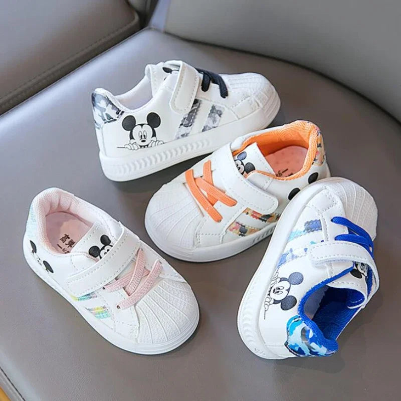 Disney White Casual Shoes For Baby Boy Girl Brand Children Sneaker Mickey Mouse Kids Sports Shoes Toddler Walking Shoes Size 25.