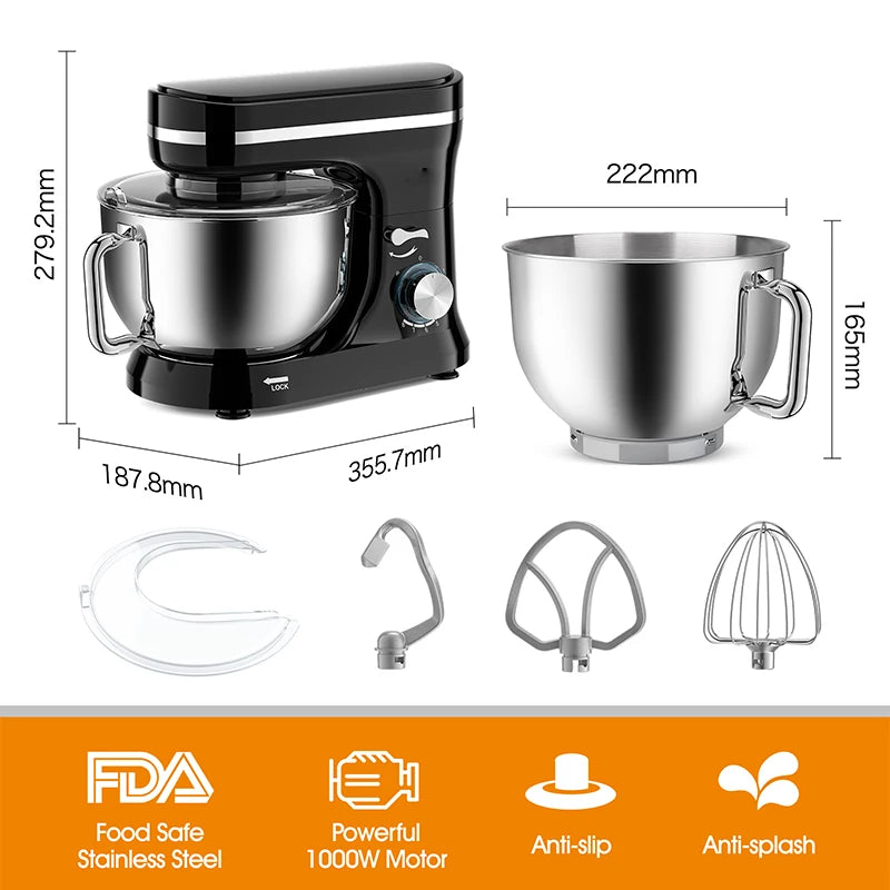 Powerful Stand Mixer Electric Blender Desktop Egg Whisk 1000w 8+P Speed Food Processor Multifunctional Kitchen Mixer with Bowl.