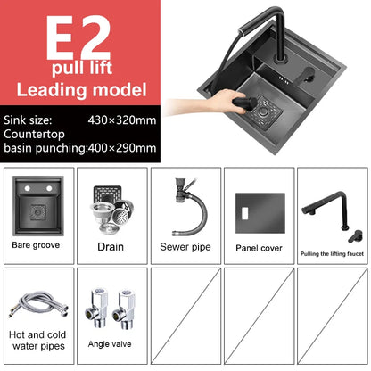 Stainless Steel Kitchen Sink Concealed Mini Single Sink Apartment Bar Multifunctional Hand Wash Fruit and Vegetable Basin