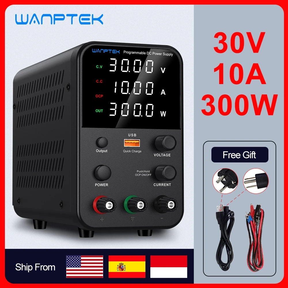 Wanptek Adjustable DC Power Supply 30V 10A LED Lab Bench Power Source Stabilized Switch Power Supply Voltage Regulator 60V 5A