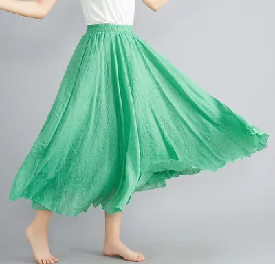 new 2020 Women Linen Cotton Long Skirts Elastic Waist Pleated Maxi Skirts Beach Boho Vintage Summer Skirts Faldas Saia