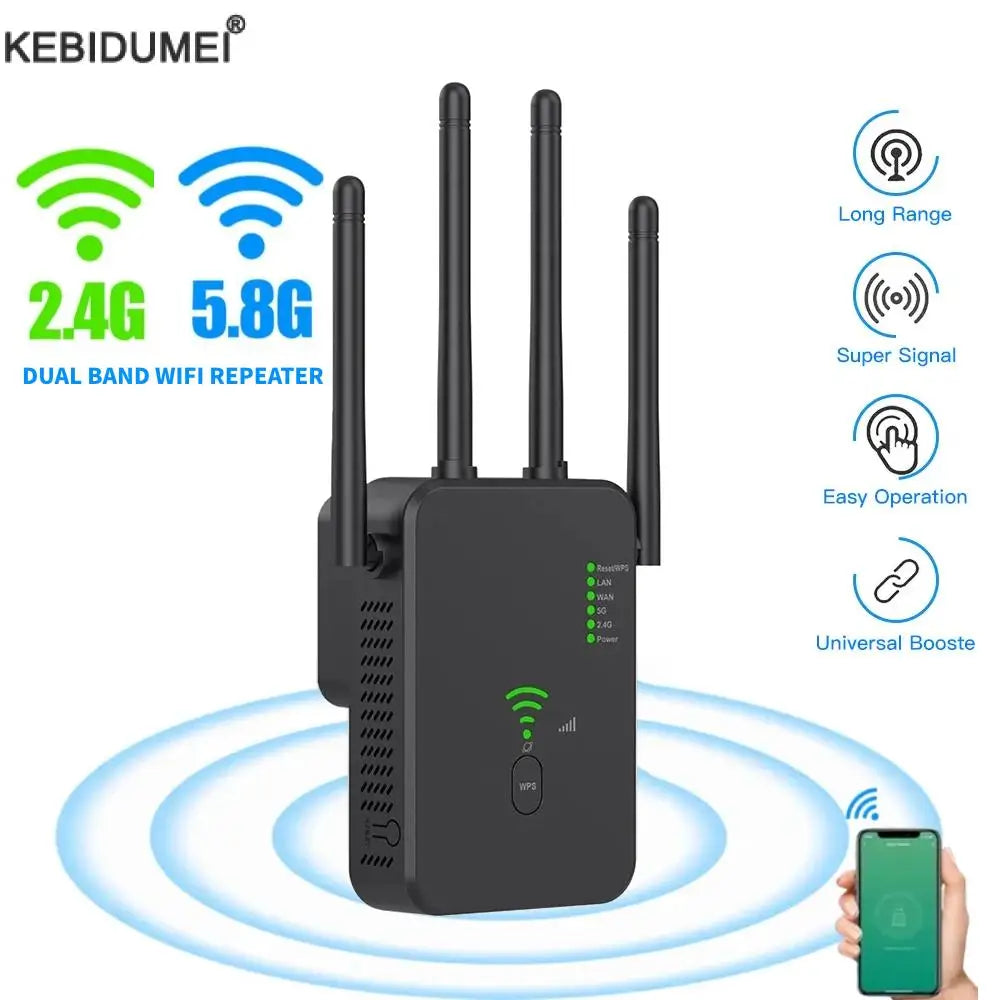 1200Mbps Wireless WiFi Repeater WIFI Range Extender WiFi Signal Booster 5G 2.4G Dual-band Network Amplifier WiFi Router.